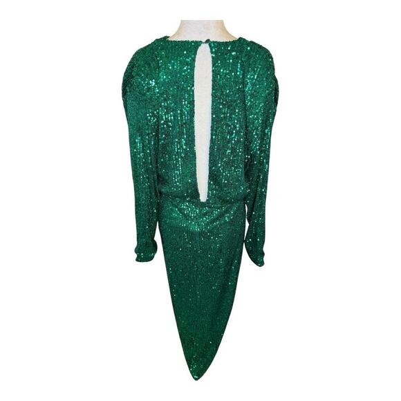 NEW Alexia Admor Women’s Medium Emerald Silena‎ Sequin Dress NWOT V-Neck Midi - Picture 4 of 7